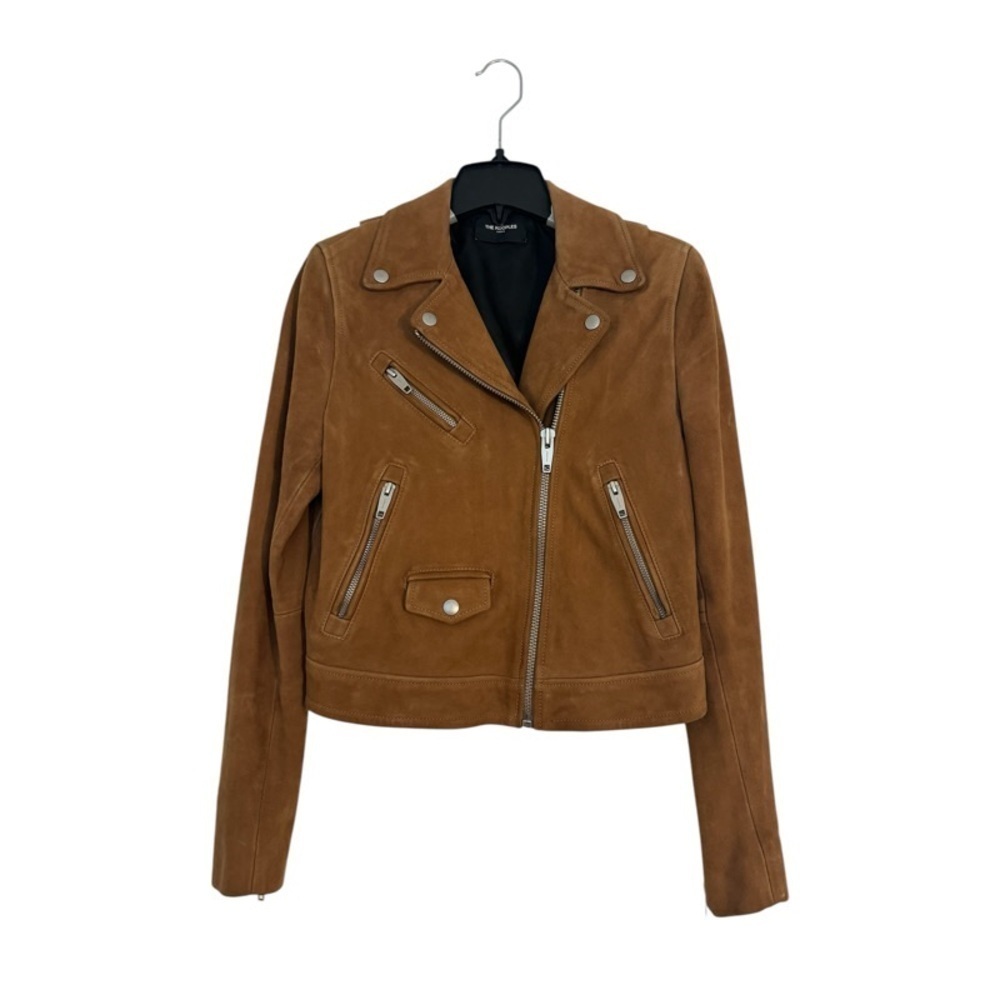 THE KOOPLES Suede Leather Zipped Camel Biker Jacket - Picture 2 of 2